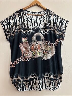 Unbranded Rhinestone Embellished Black Zebra Print Short-Sleeve Women’s Tunic XL